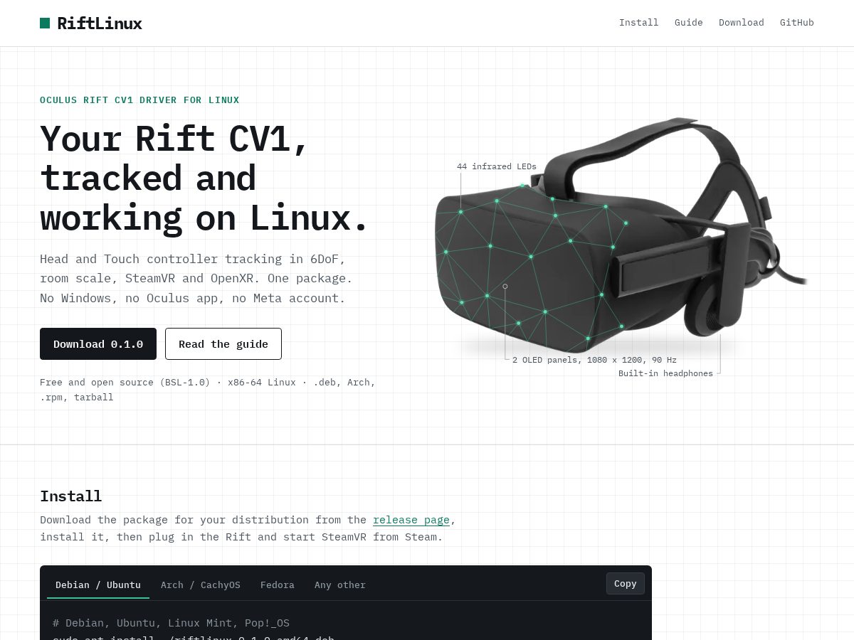Landing-page snapshot of riftlinux.com