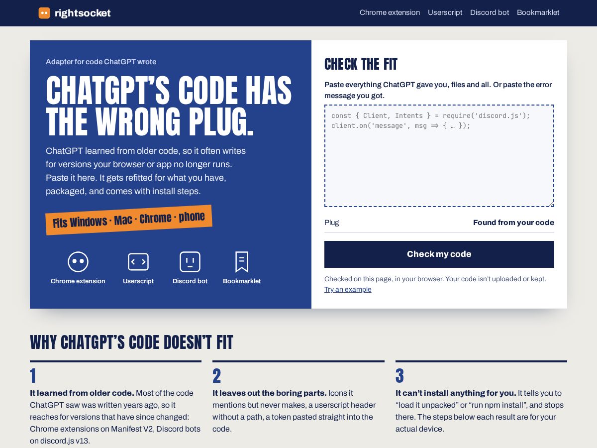 Landing-page snapshot of rightsocket.com