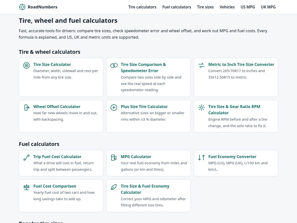 Landing-page snapshot of roadnumbers.com