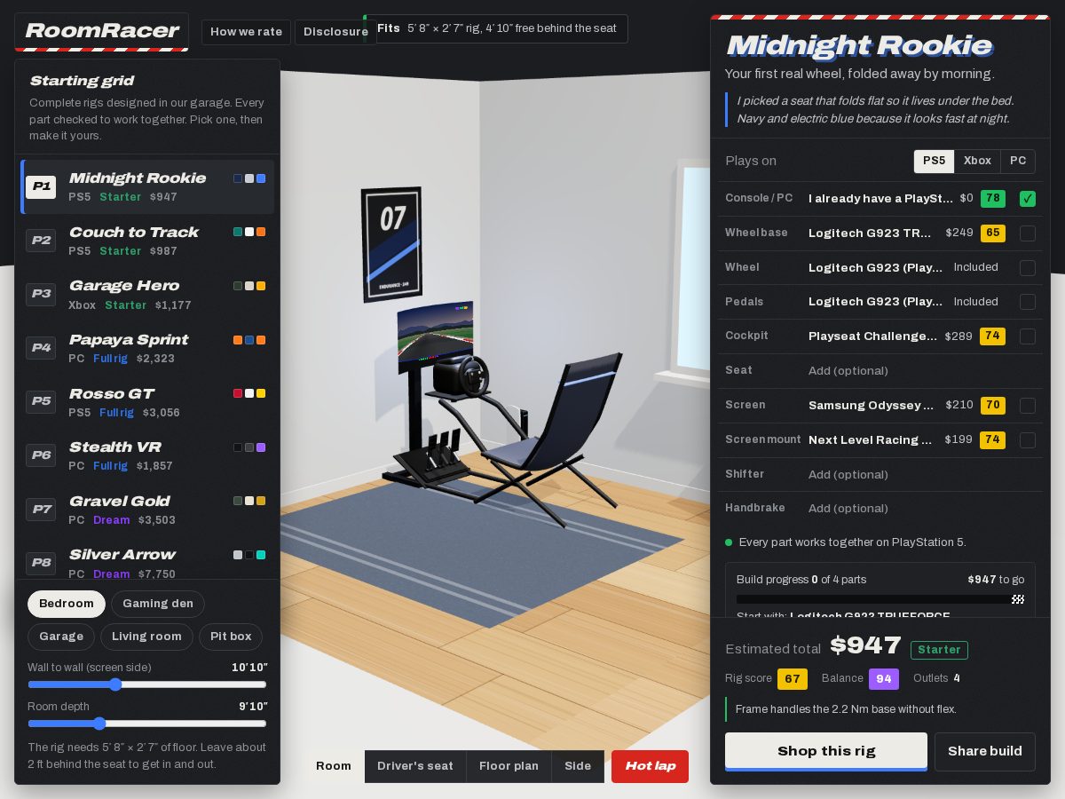 Landing-page snapshot of roomracer.com