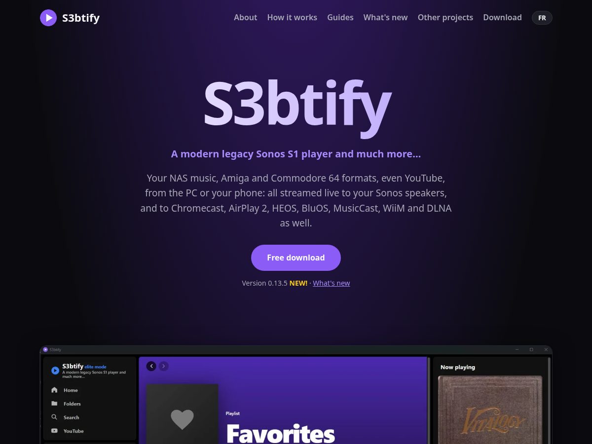 Landing-page snapshot of s3btify.com