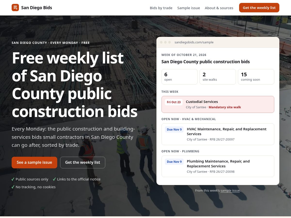 Landing-page snapshot of sandiegobids.com