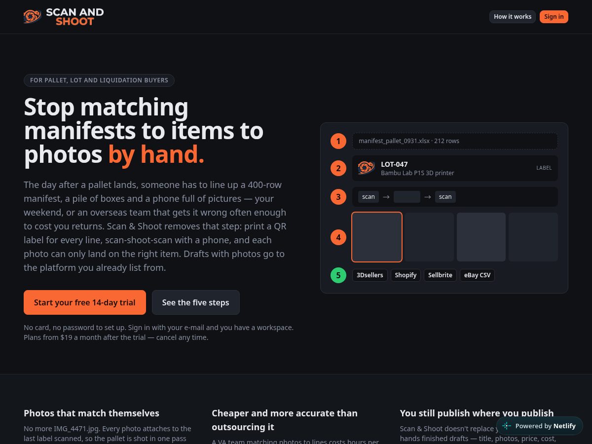 Landing-page snapshot of scanandshoot.com