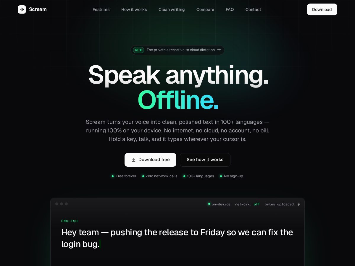 Landing-page snapshot of screamkeyboard.com