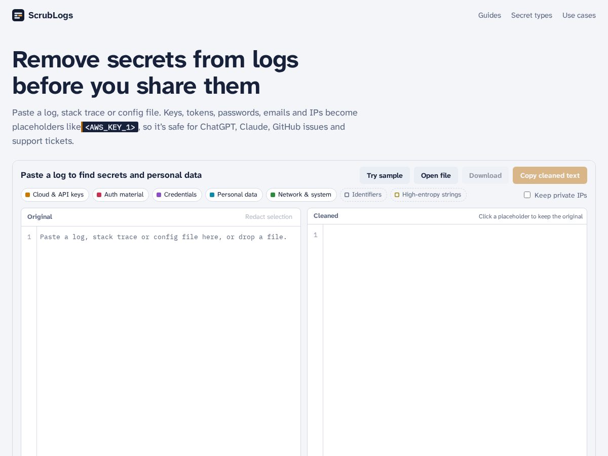 Landing-page snapshot of scrublogs.com