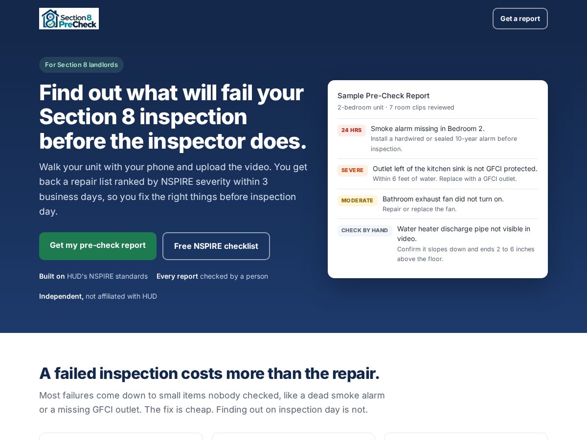 Landing-page snapshot of section8precheck.com
