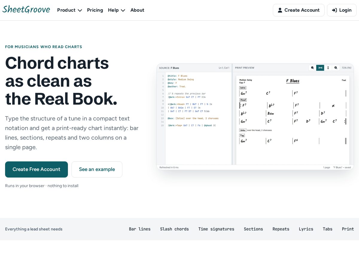 Landing-page snapshot of sheetgroove.com