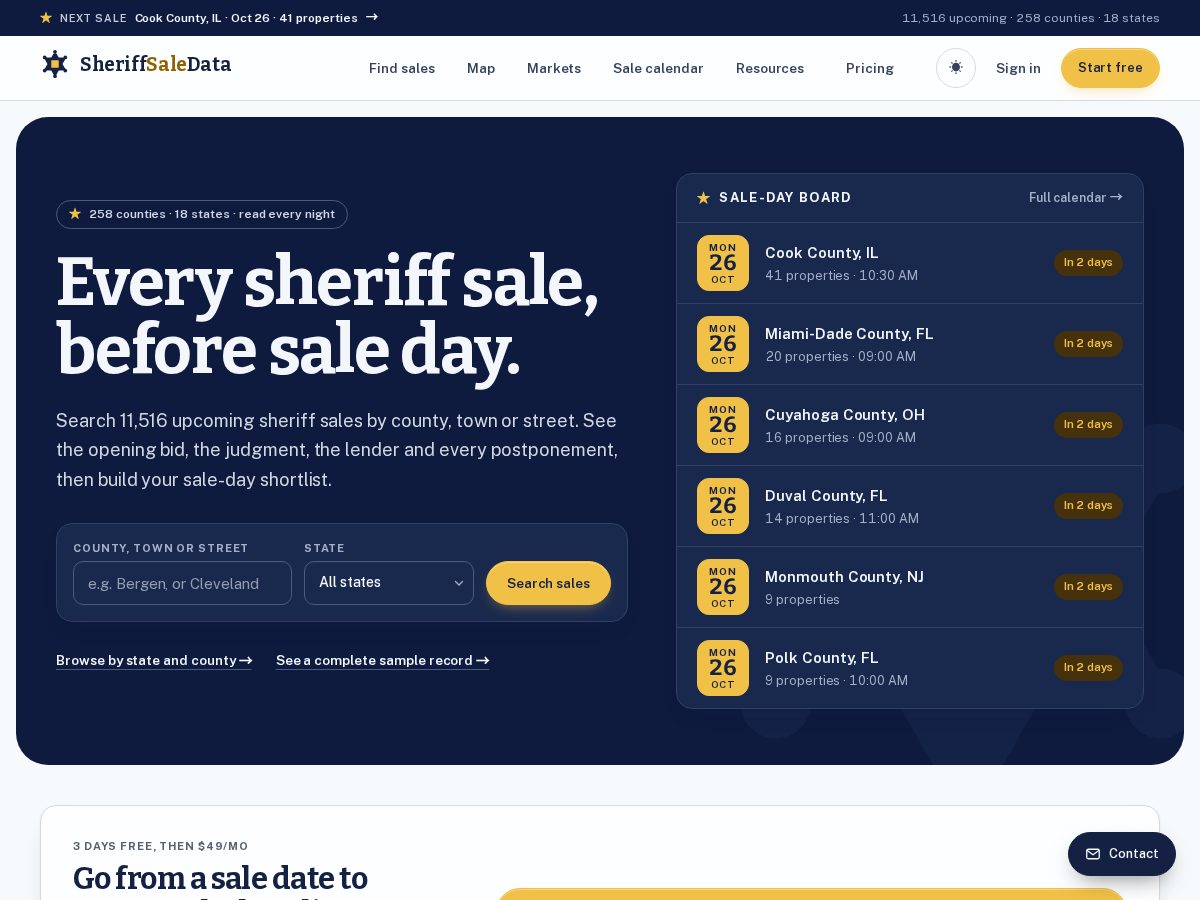 Landing-page snapshot of sheriffsaledata.com