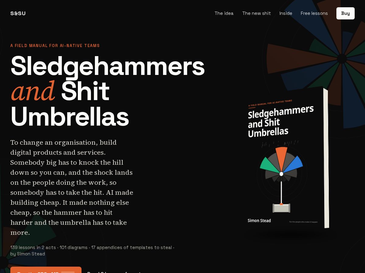 Landing-page snapshot of sledgehammers-and-shit-umbrellas.com