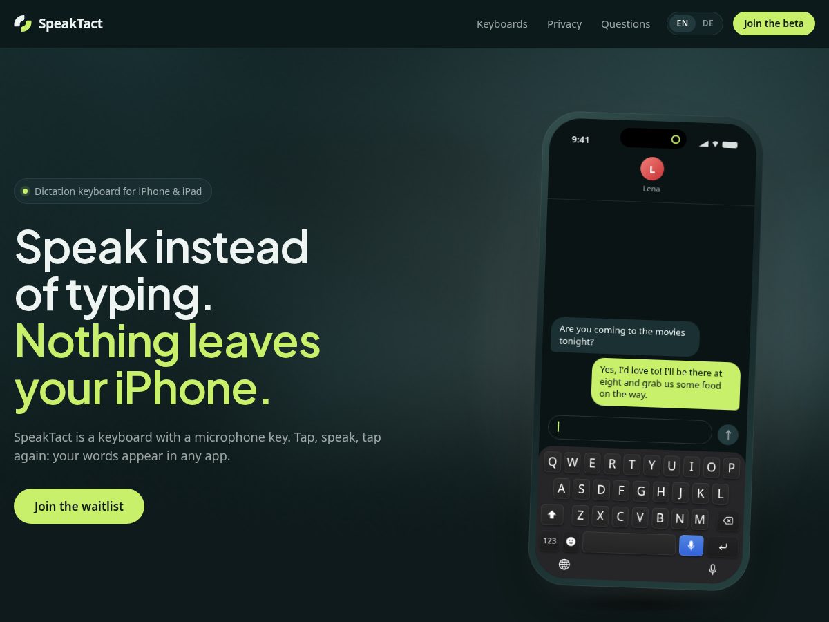 Landing-page snapshot of speaktact.com