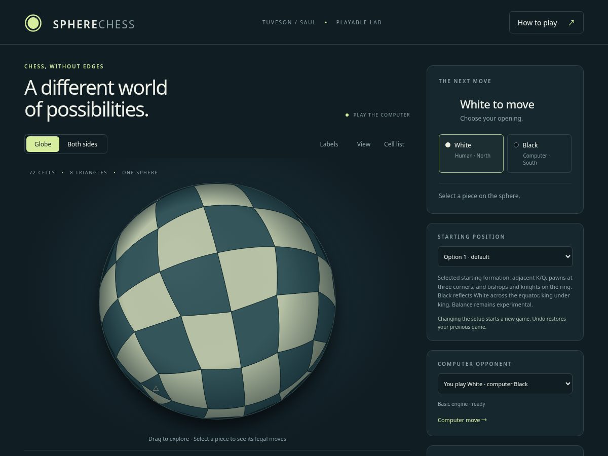 Landing-page snapshot of spherechess.space