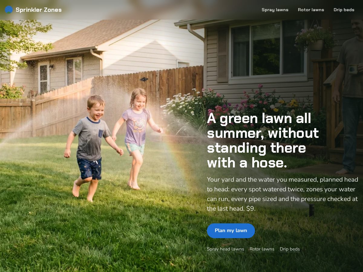 Landing-page snapshot of sprinklerzones.com
