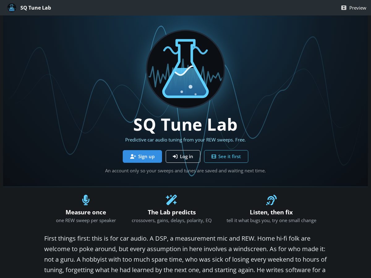 Landing-page snapshot of sqtunelab.com