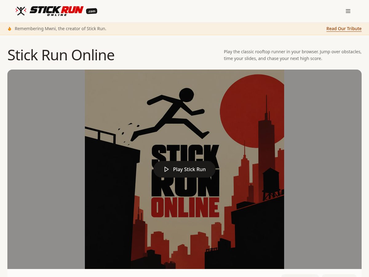 Landing-page snapshot of stickrunonline.com