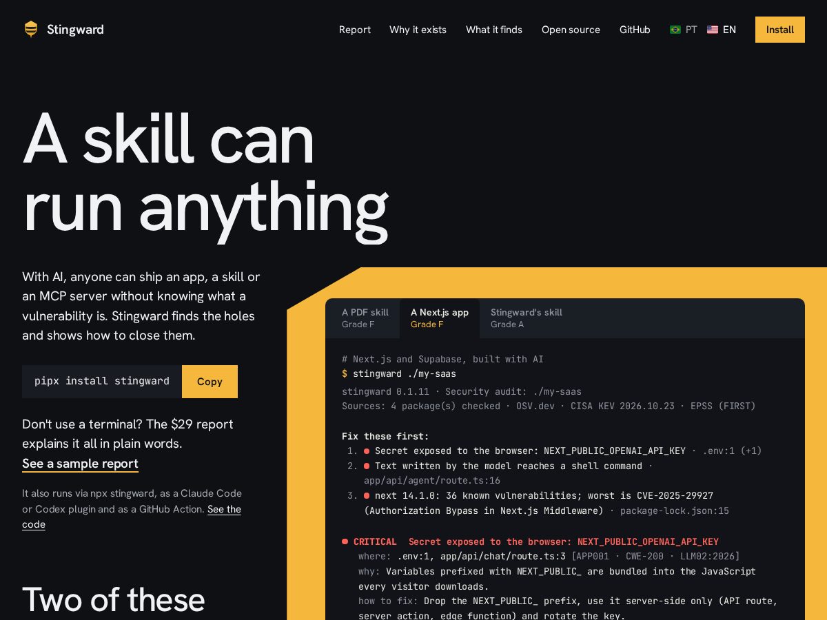 Landing-page snapshot of stingward.com