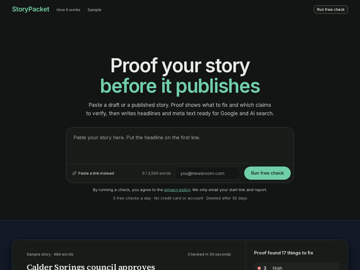 Landing-page snapshot of storypacket.com