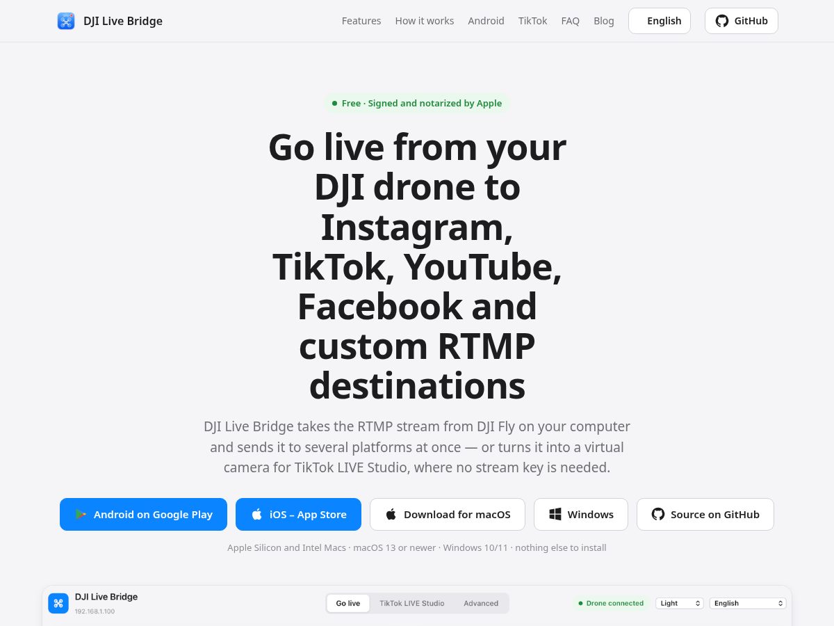 Landing-page snapshot of streammydrone.com