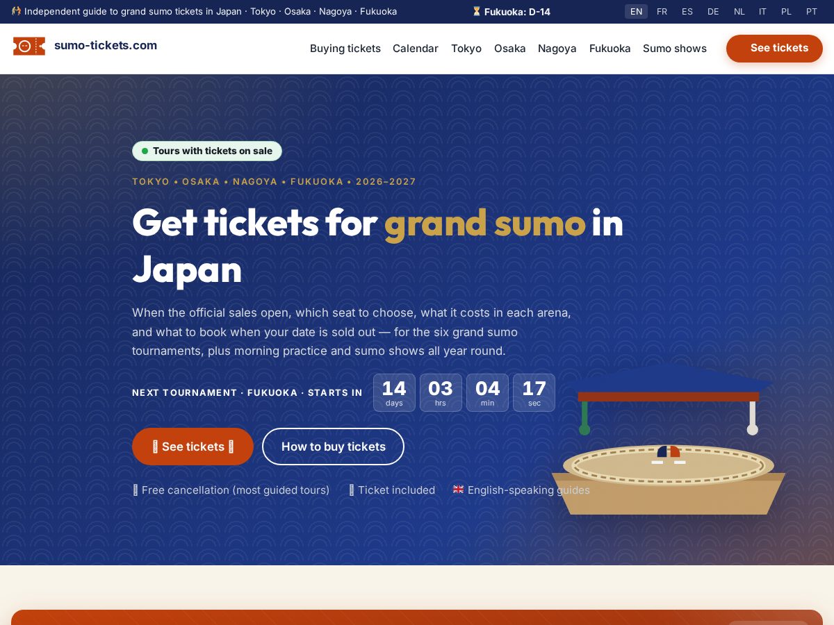 Landing-page snapshot of sumo-tickets.com