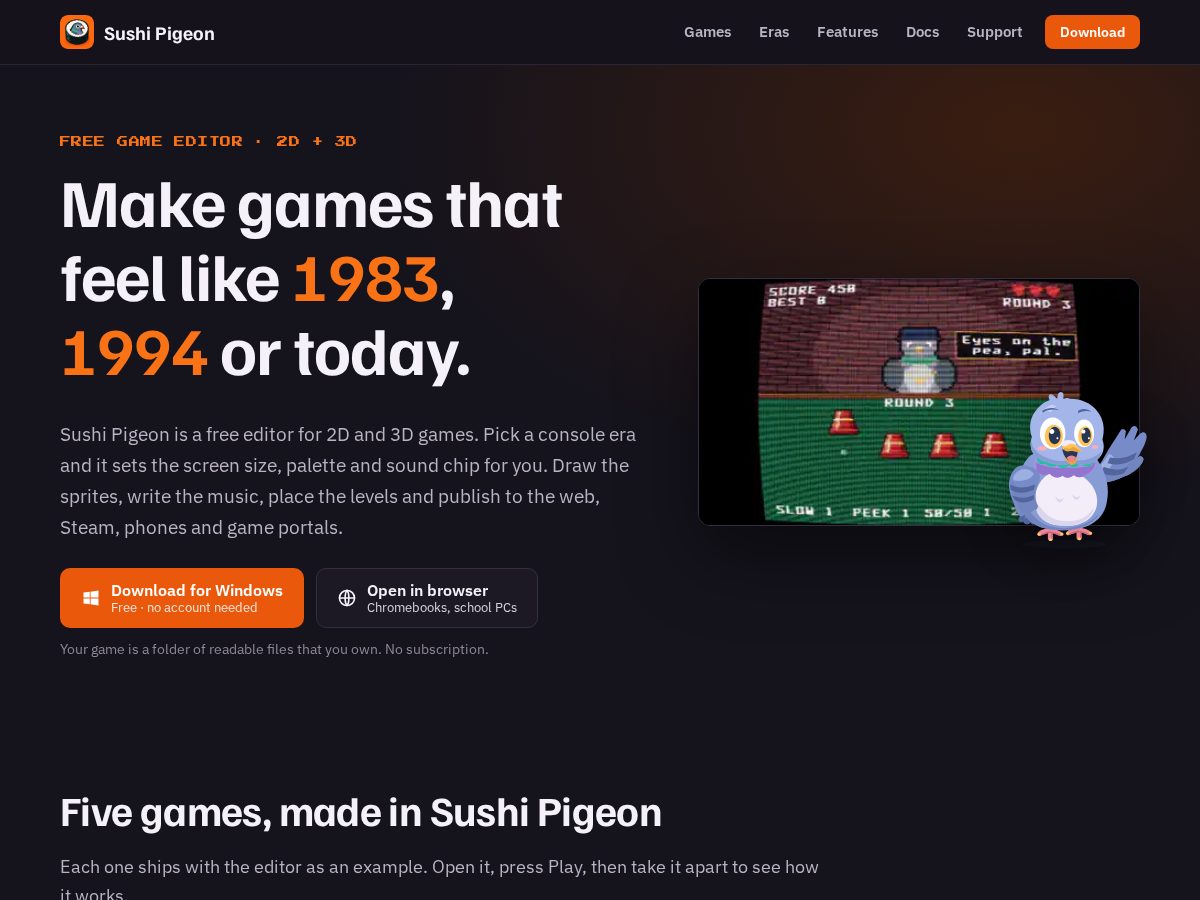 Landing-page snapshot of sushipigeon.com