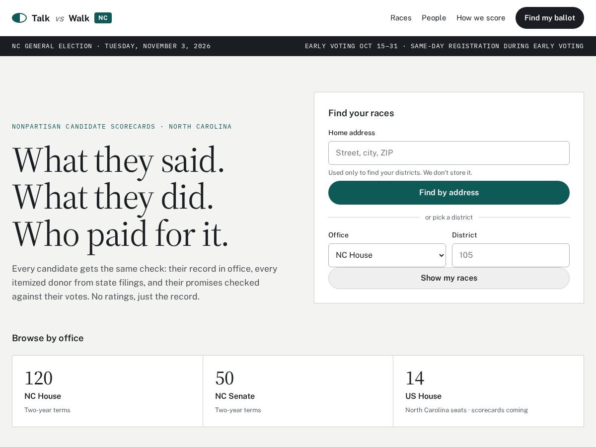 Landing-page snapshot of talkvswalk.com