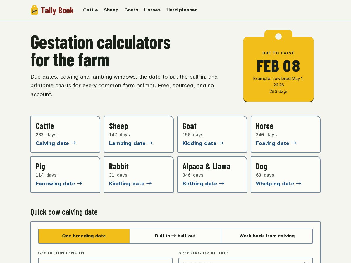 Landing-page snapshot of tallybook.farm