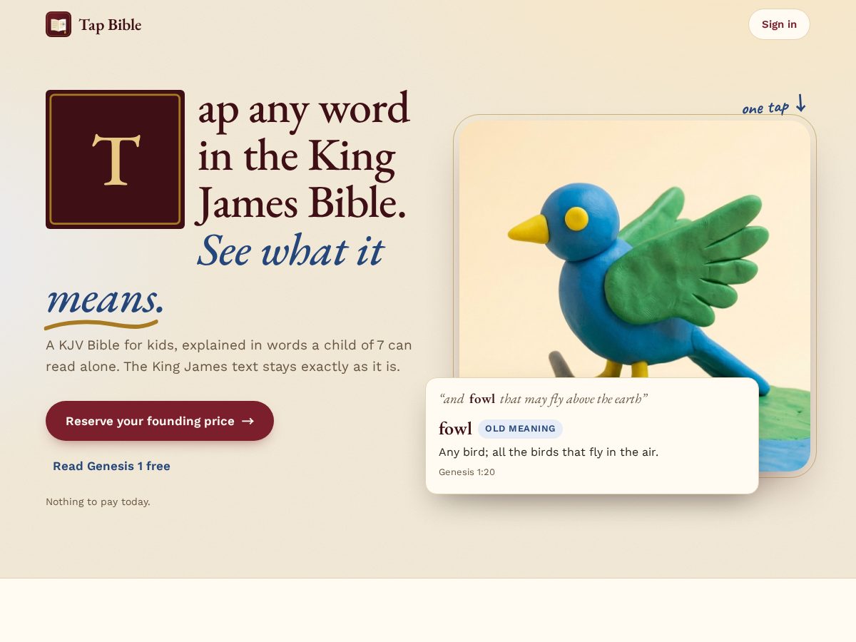 Landing-page snapshot of tapbible.org