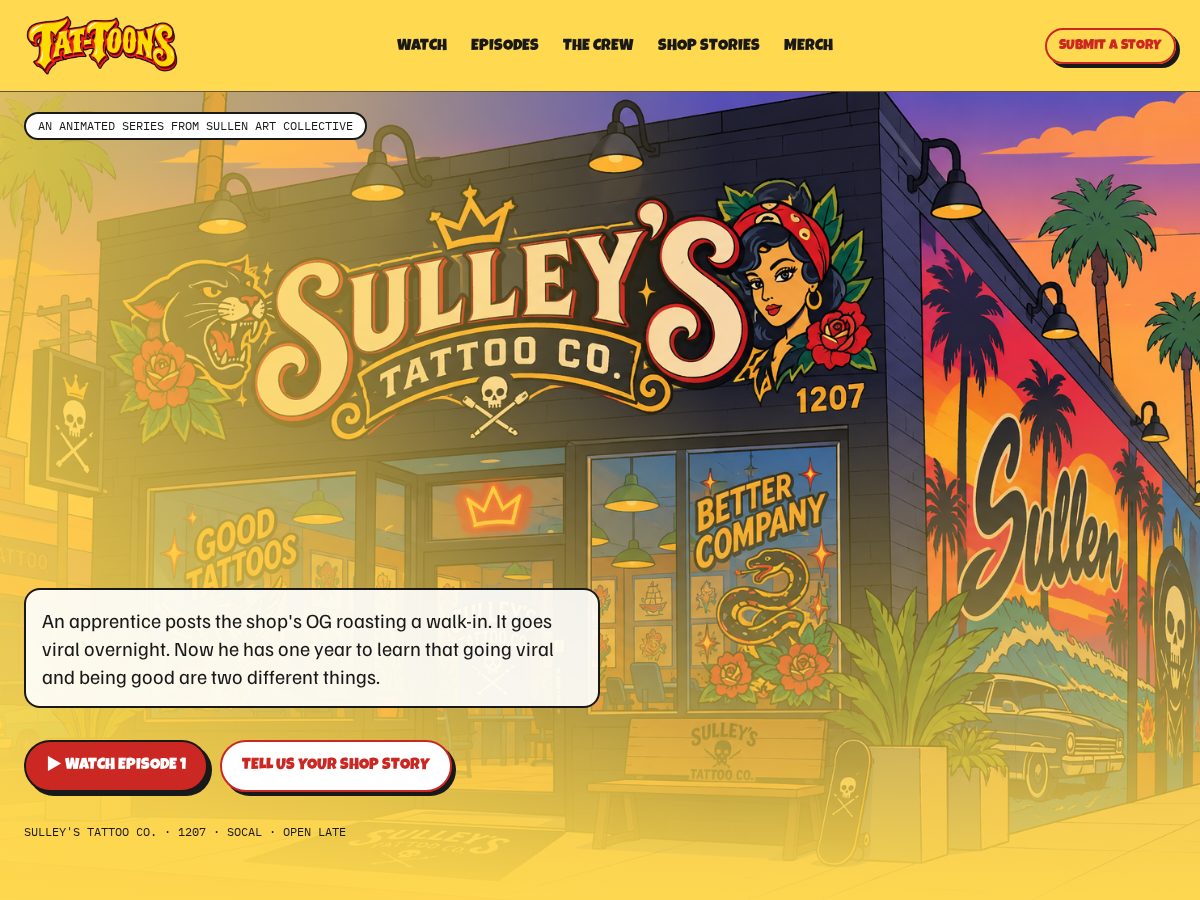 Landing-page snapshot of tat-toons.com