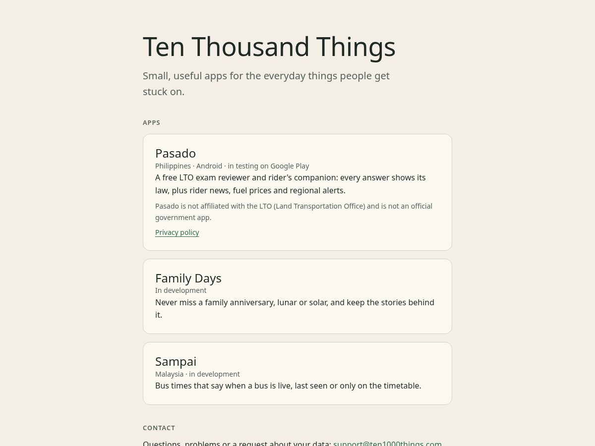 Landing-page snapshot of ten1000things.com