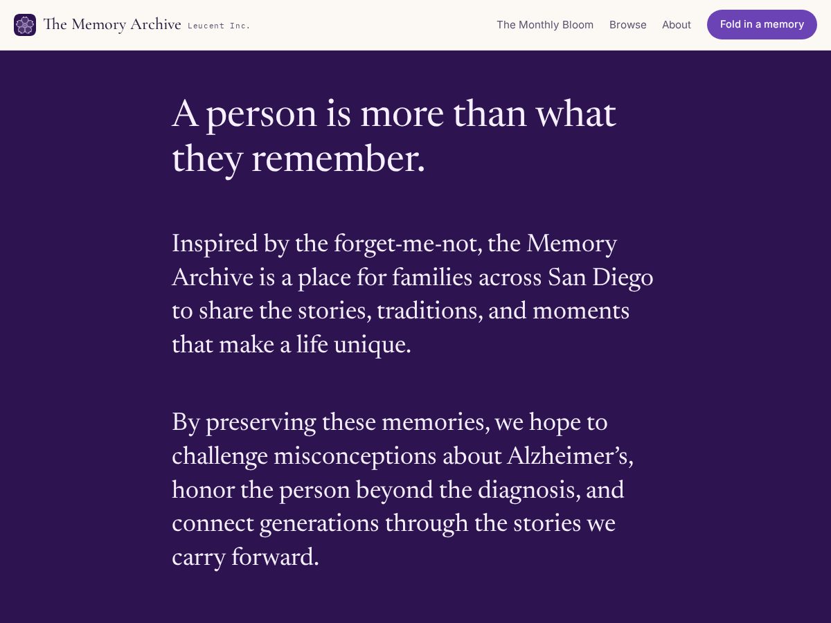 Landing-page snapshot of the-memory-archive.org