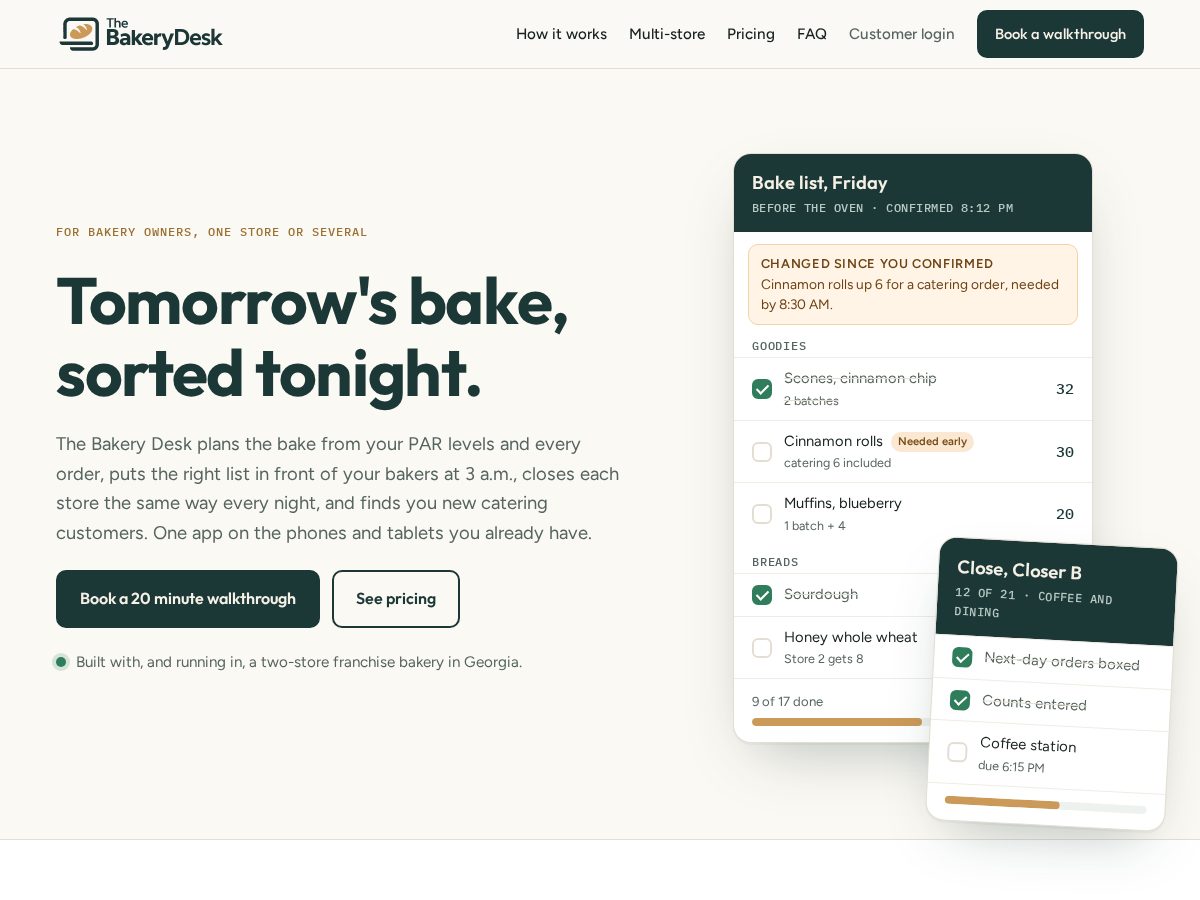 Landing-page snapshot of thebakerydesk.com
