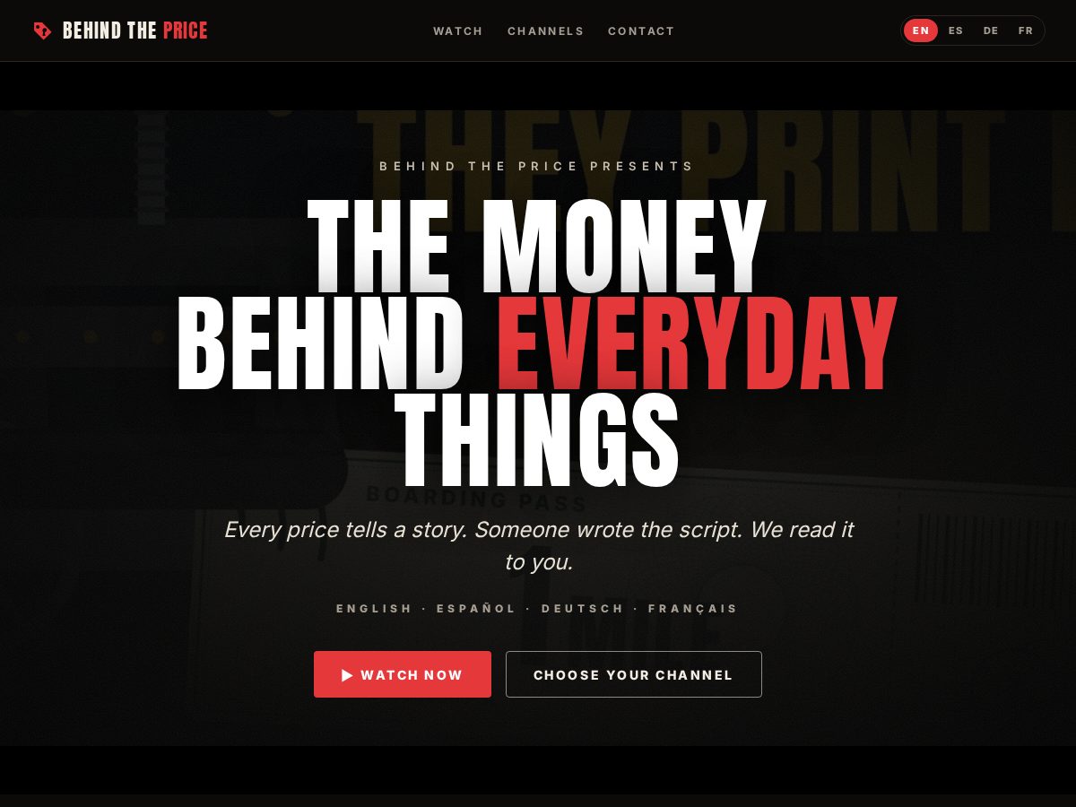 Landing-page snapshot of thebehindtheprice.com