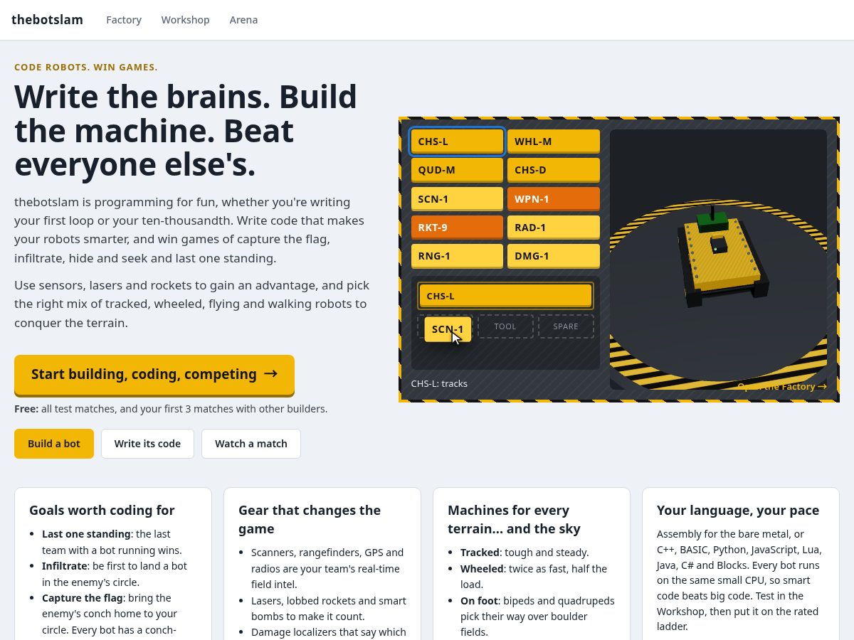 Landing-page snapshot of thebotslam.com