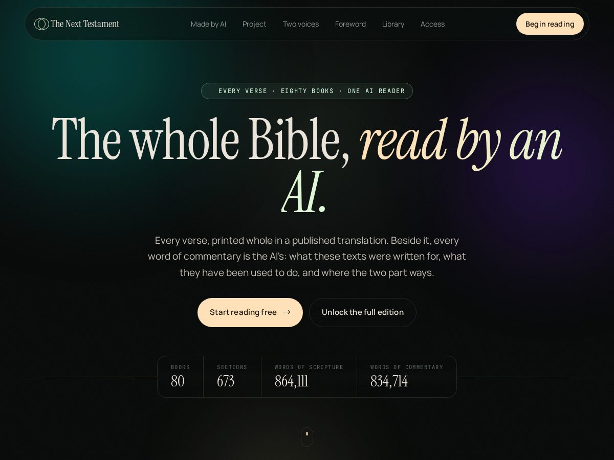 Landing-page snapshot of thenexttestament.org