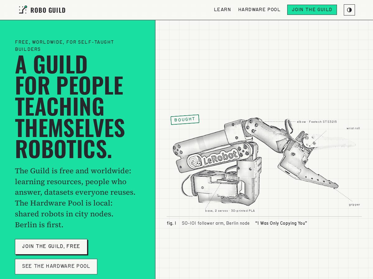 Landing-page snapshot of theroboguild.com