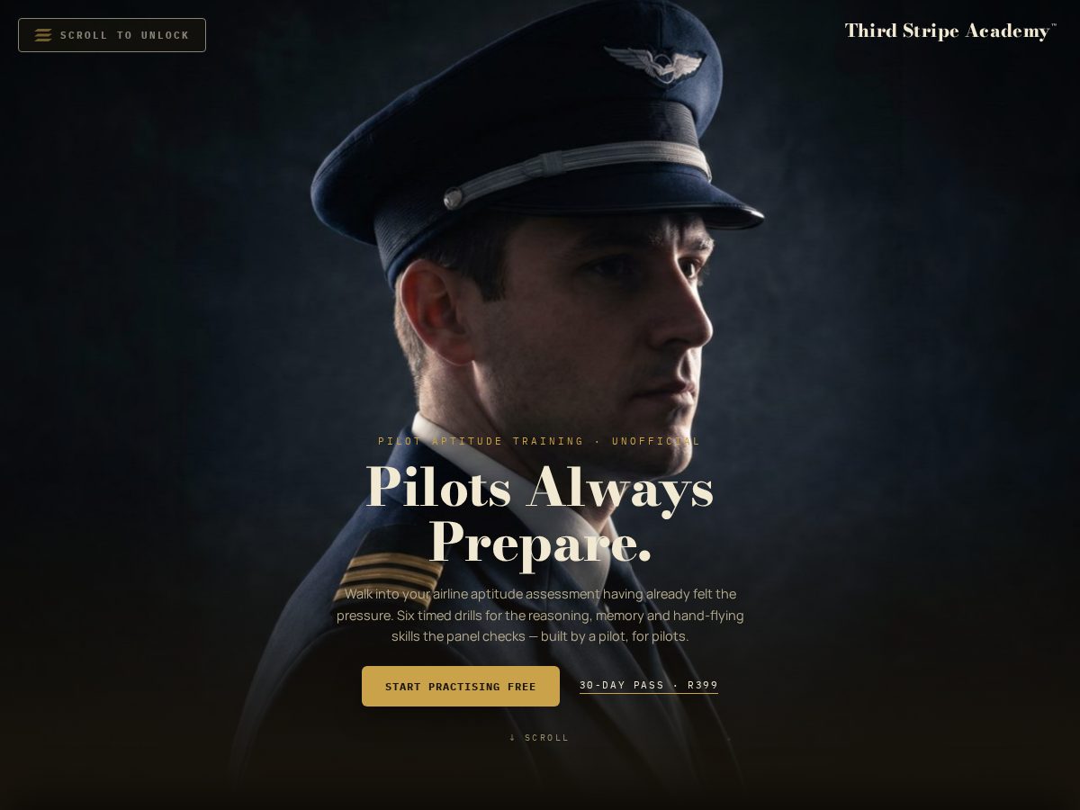 Landing-page snapshot of thirdstripeacademy.com