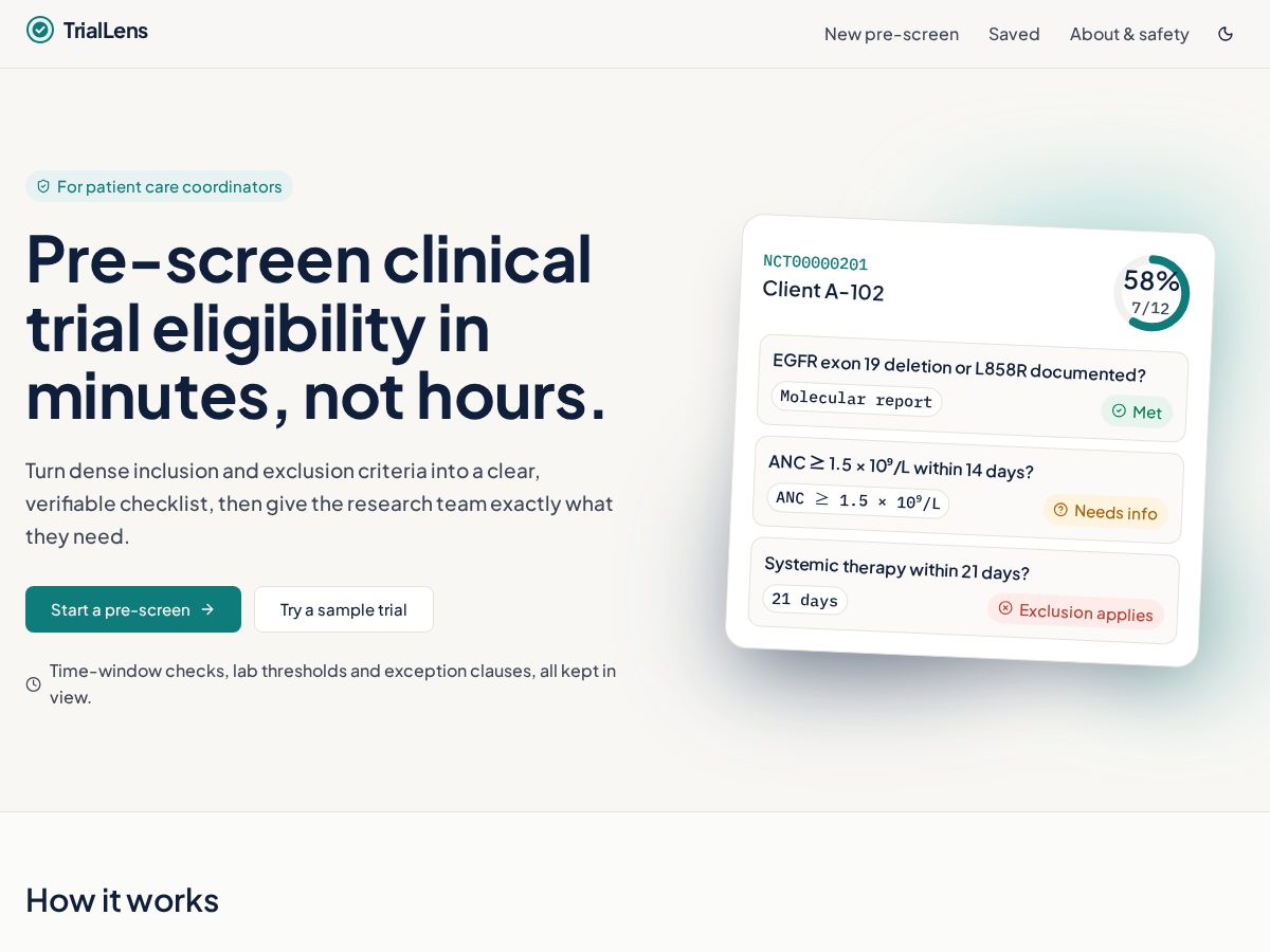 Landing-page snapshot of trial-lens.com