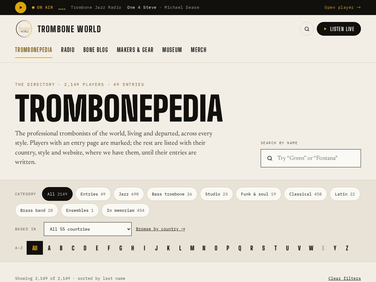 Landing-page snapshot of trombonepedia.com