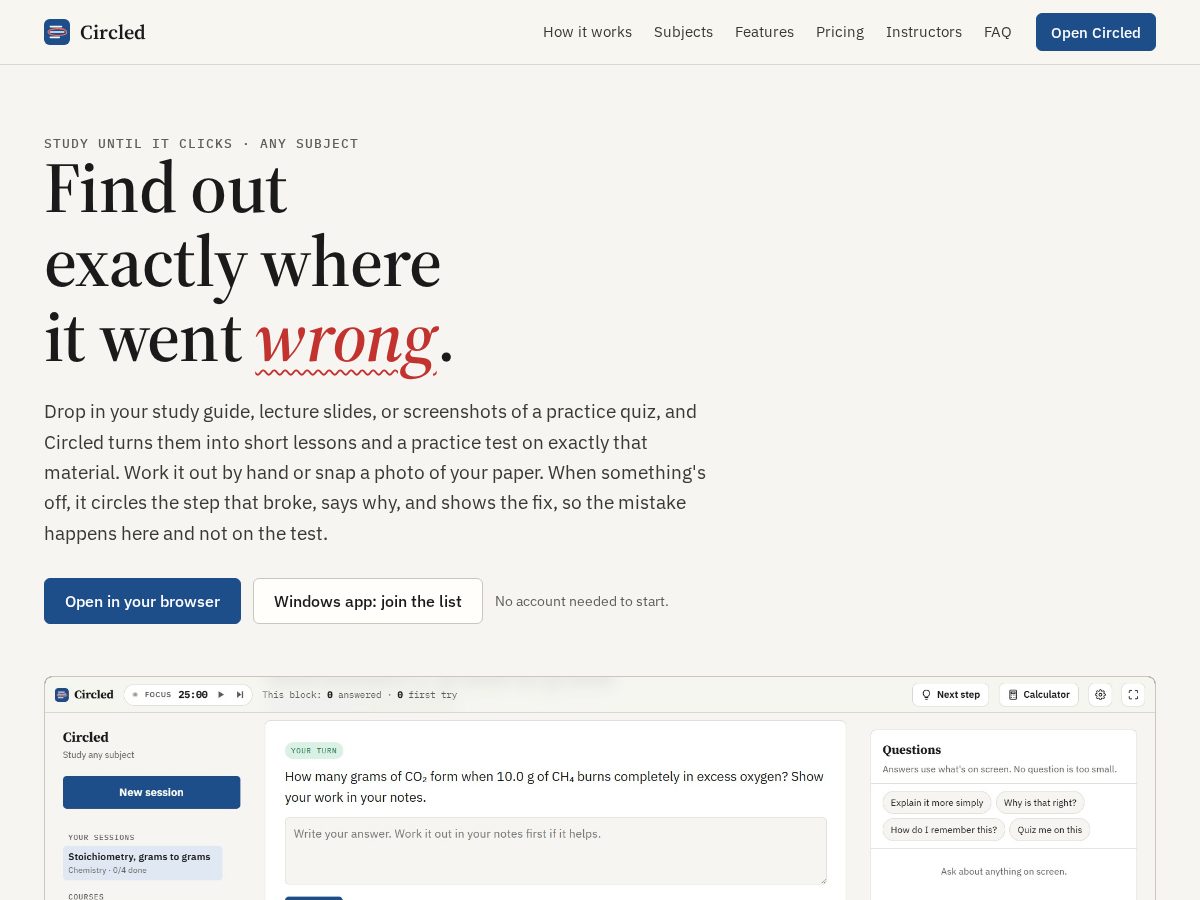 Landing-page snapshot of trycircled.com