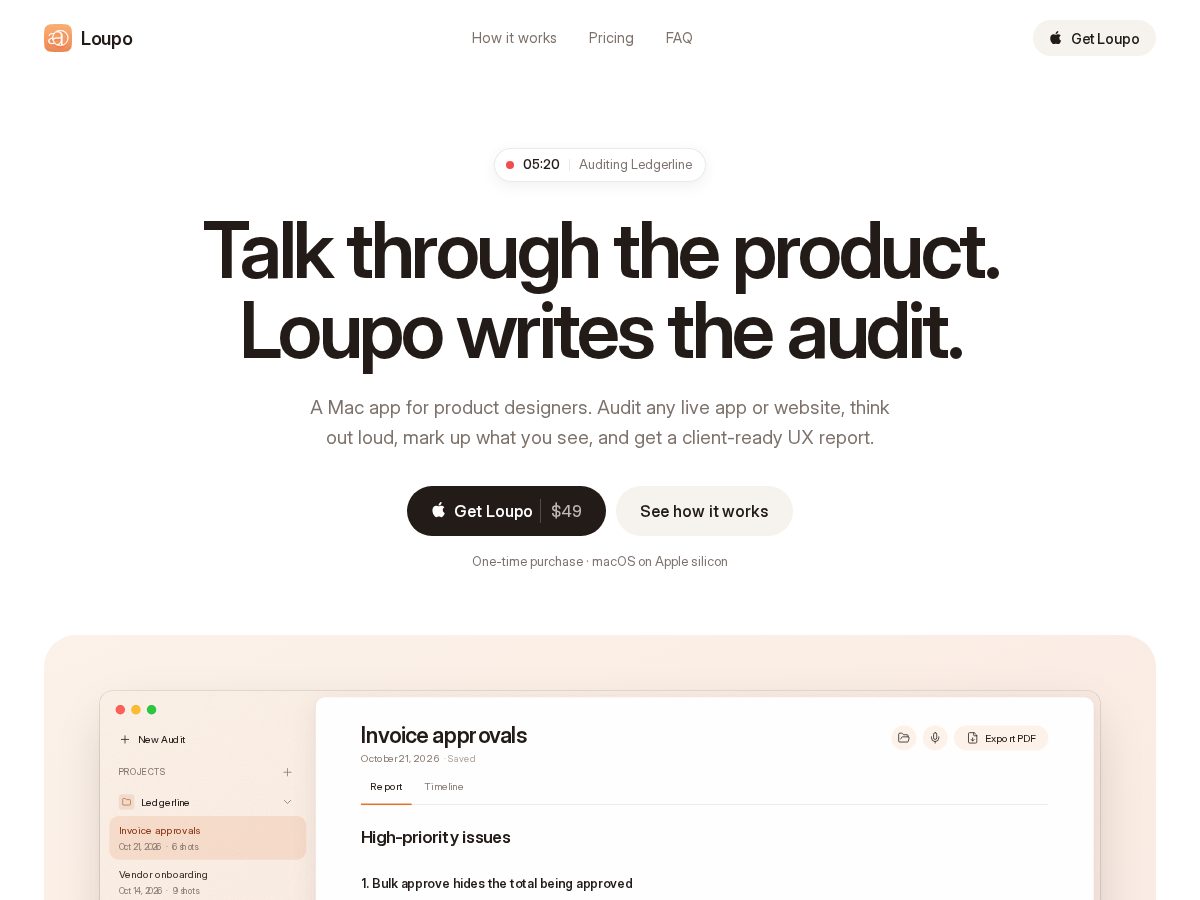 Landing-page snapshot of tryloupo.com