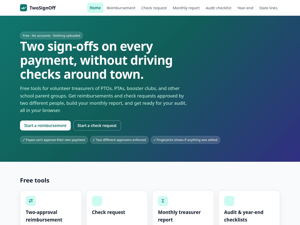 Landing-page snapshot of twosignoff.com