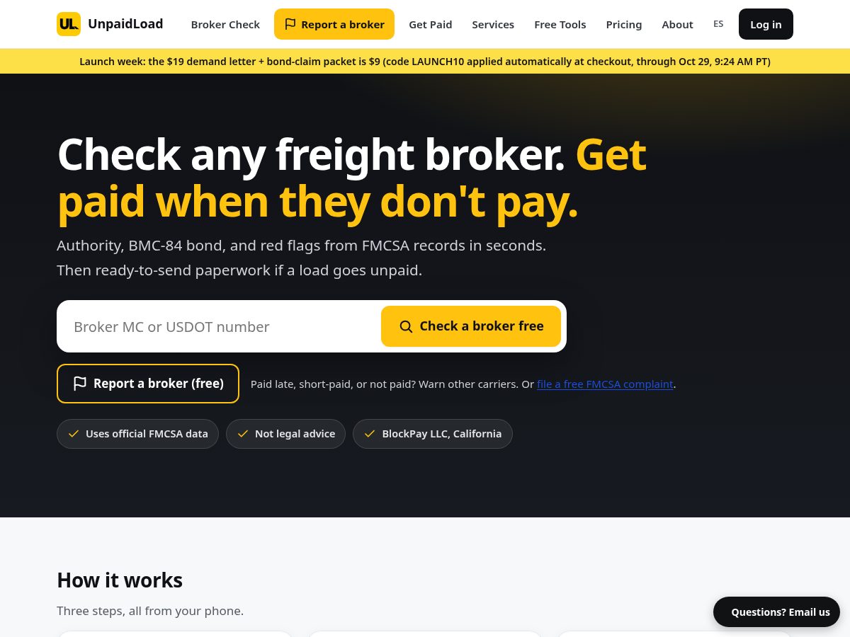 Landing-page snapshot of unpaidload.com