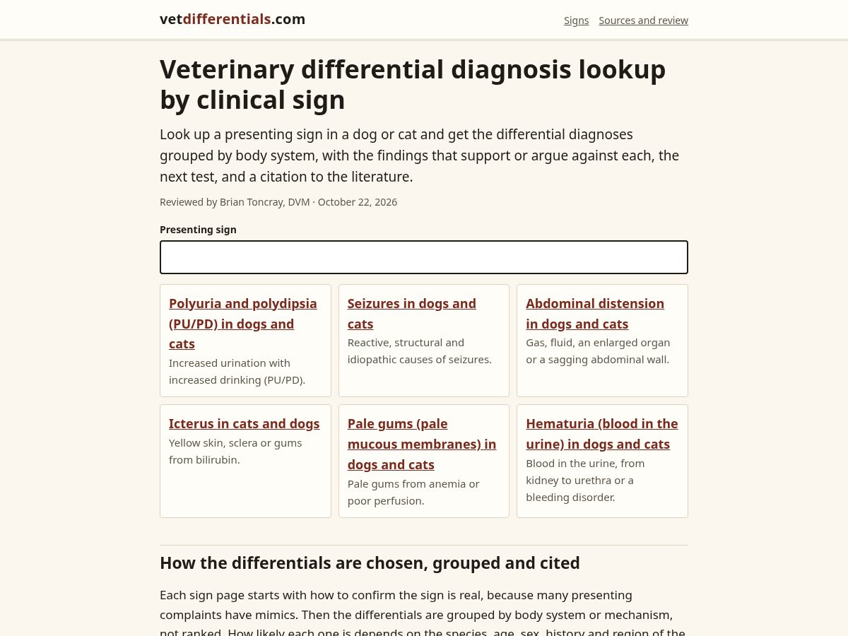 Landing-page snapshot of vetdifferentials.com