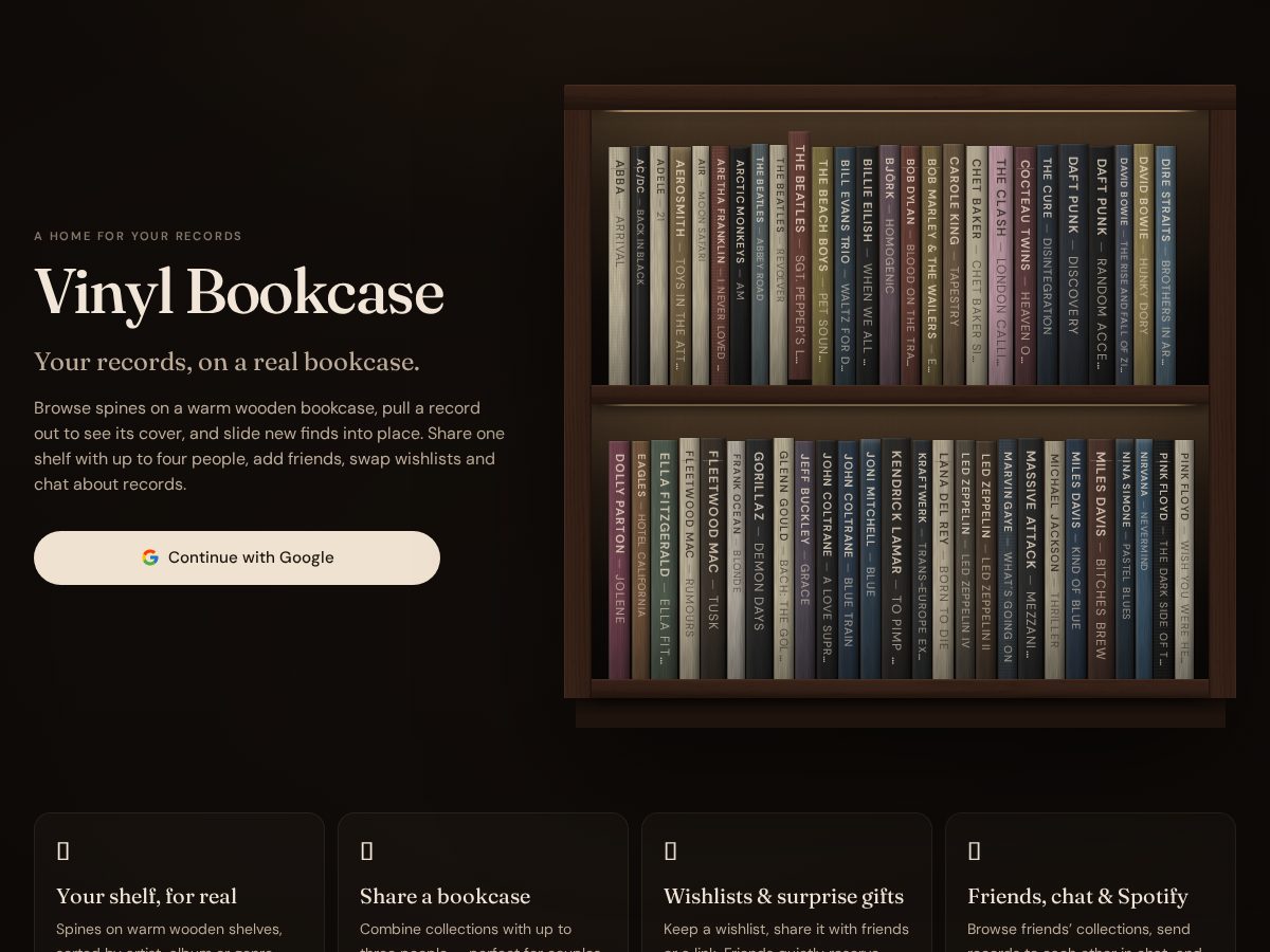 Landing-page snapshot of vinylbookcase.com