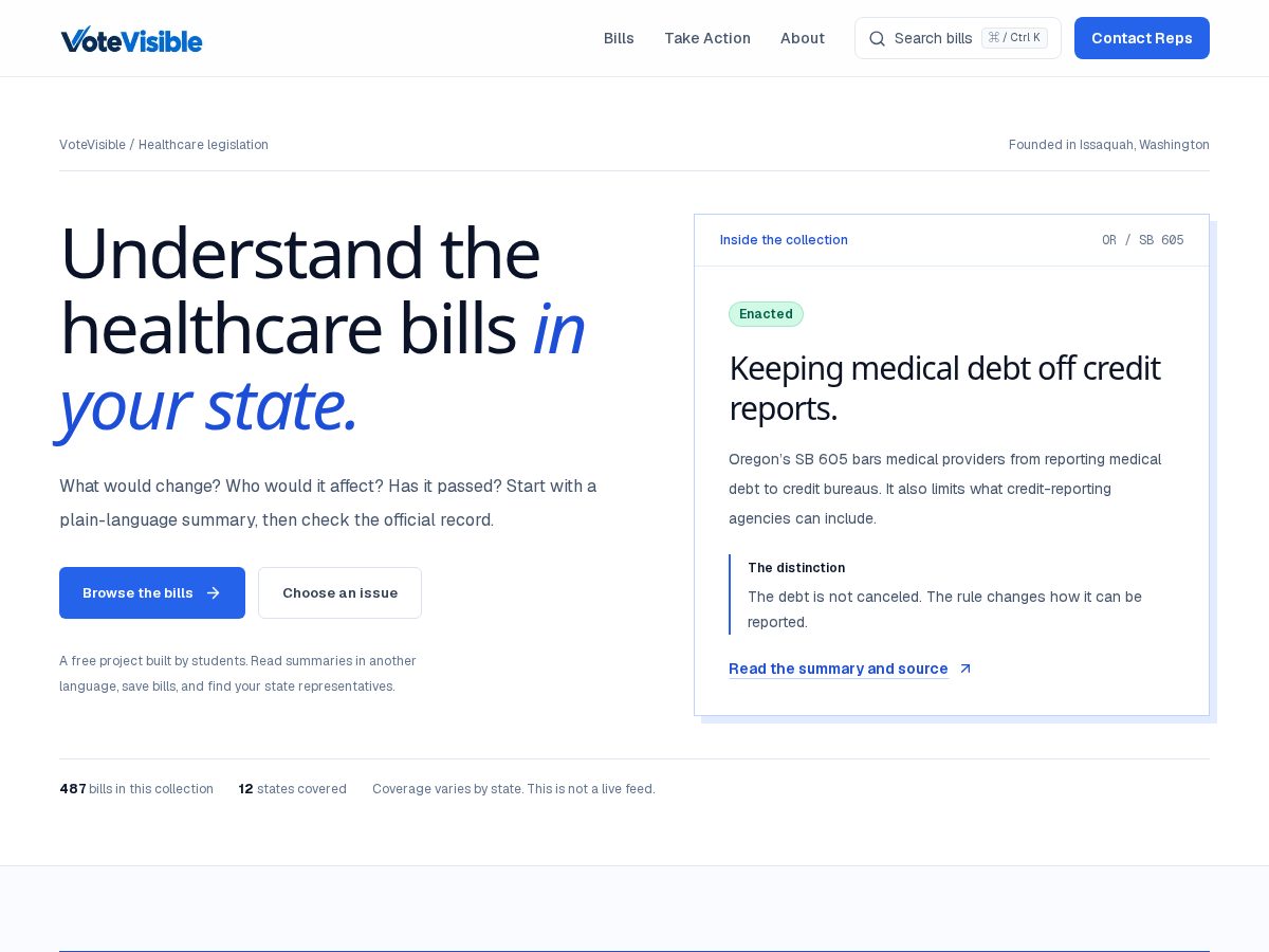 Landing-page snapshot of votevisible.org