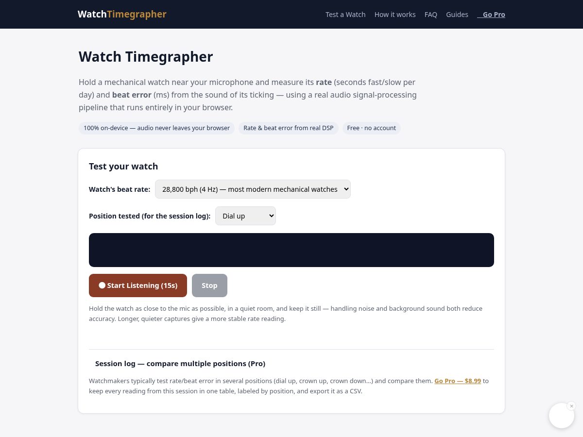 Landing-page snapshot of watchtimegrapher.com