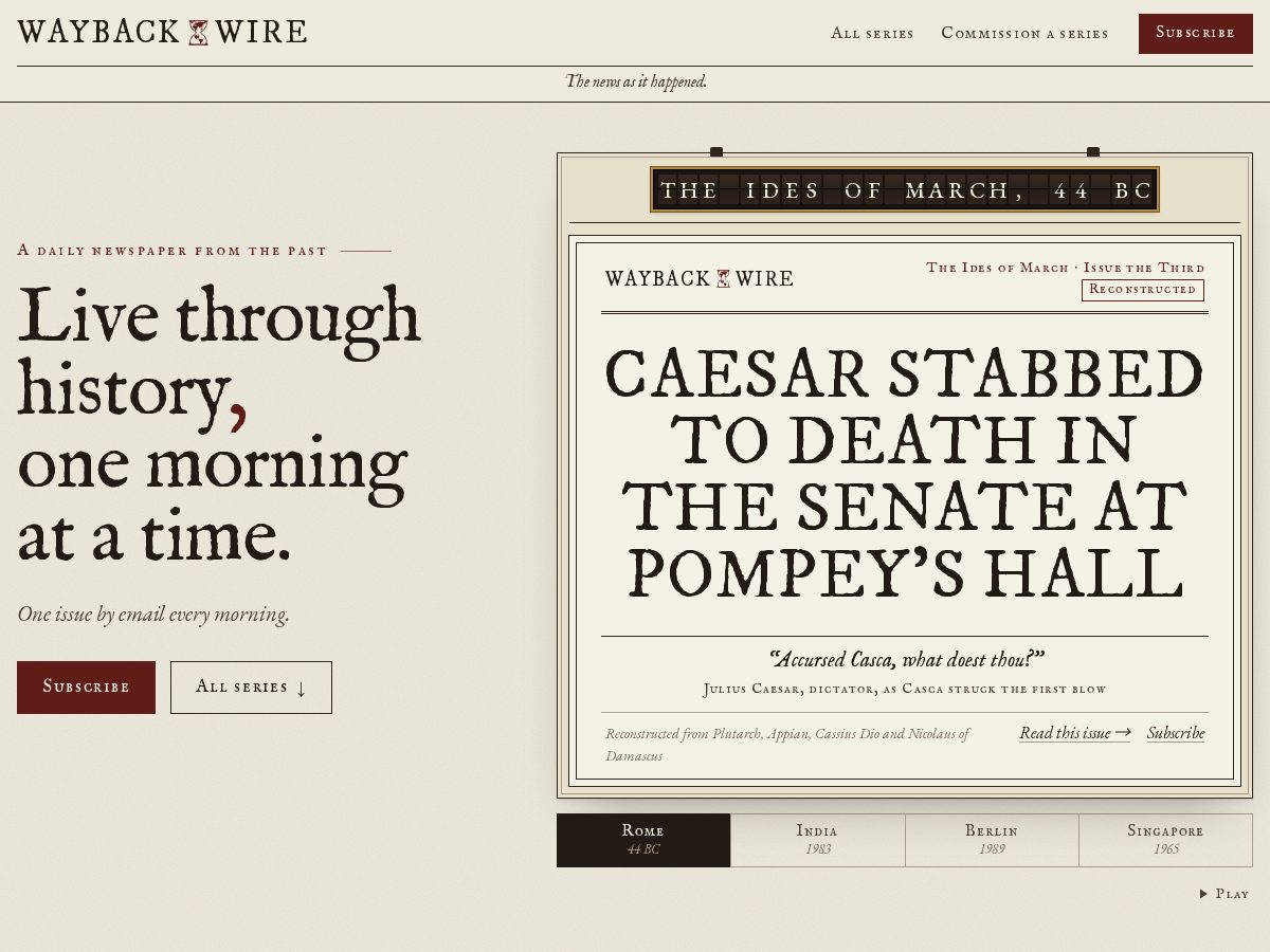 Landing-page snapshot of waybackwire.com