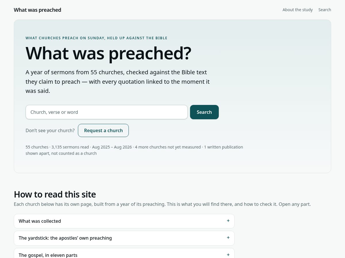 Landing-page snapshot of whatwaspreached.org