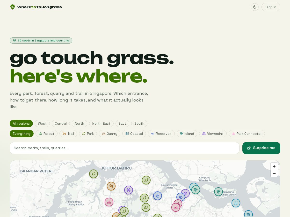 Landing-page snapshot of wheretotouchgrass.com