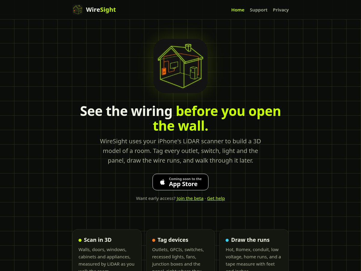 Landing-page snapshot of wiresightapp.com