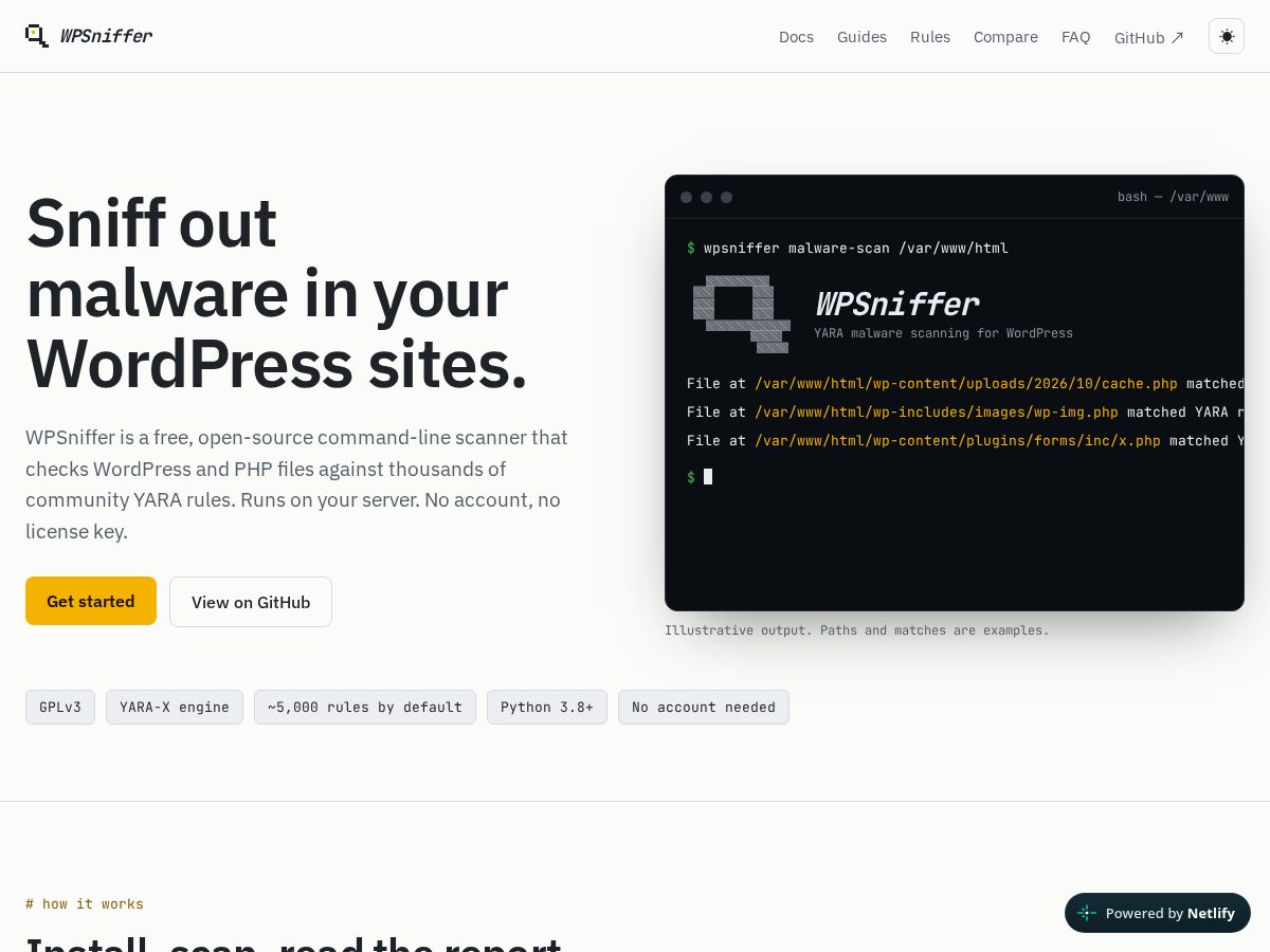Landing-page snapshot of wpsniffer.com